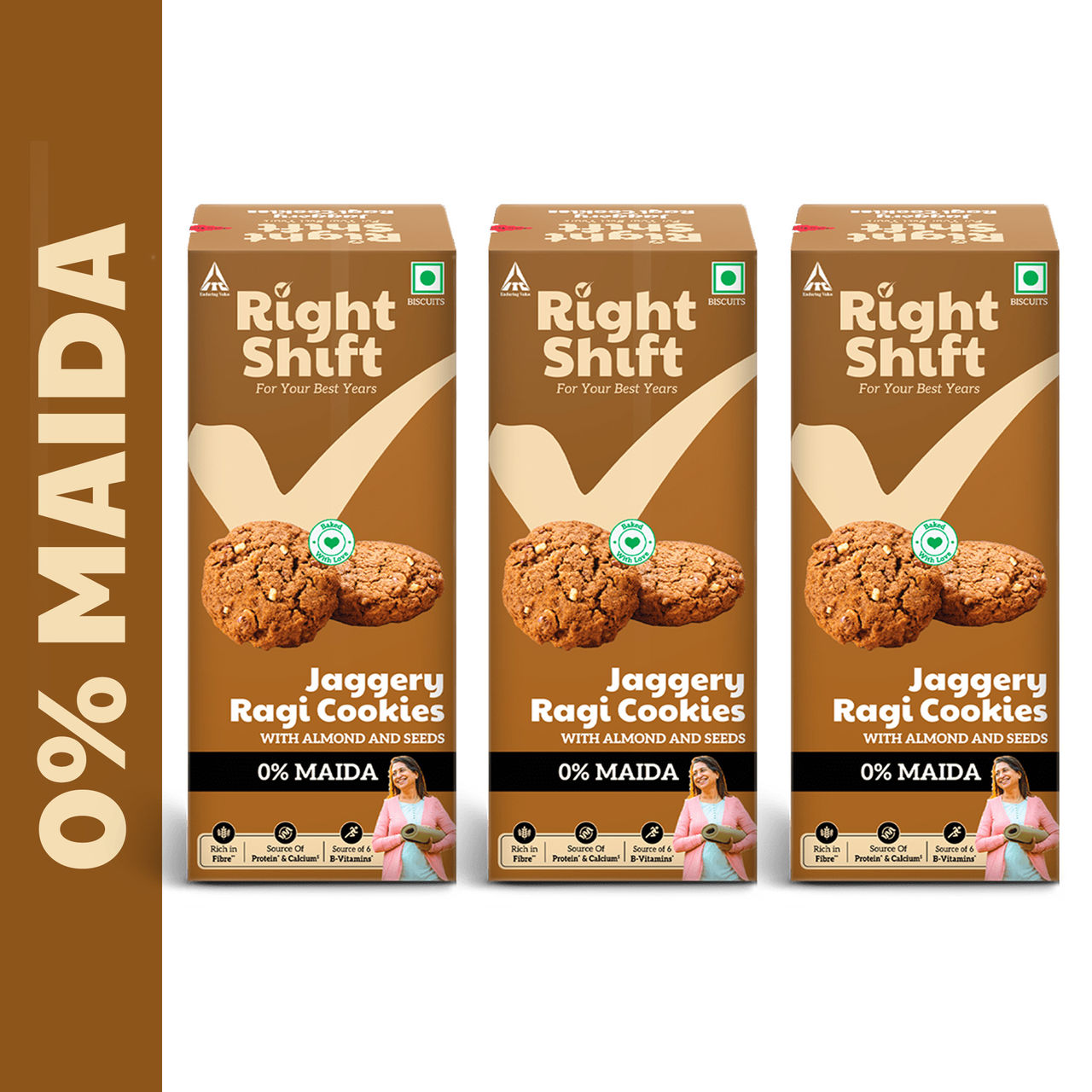 Right Shift Jaggery Ragi 0% Maida Cookies | 0% Refined Sugar | With Nuts and Seeds