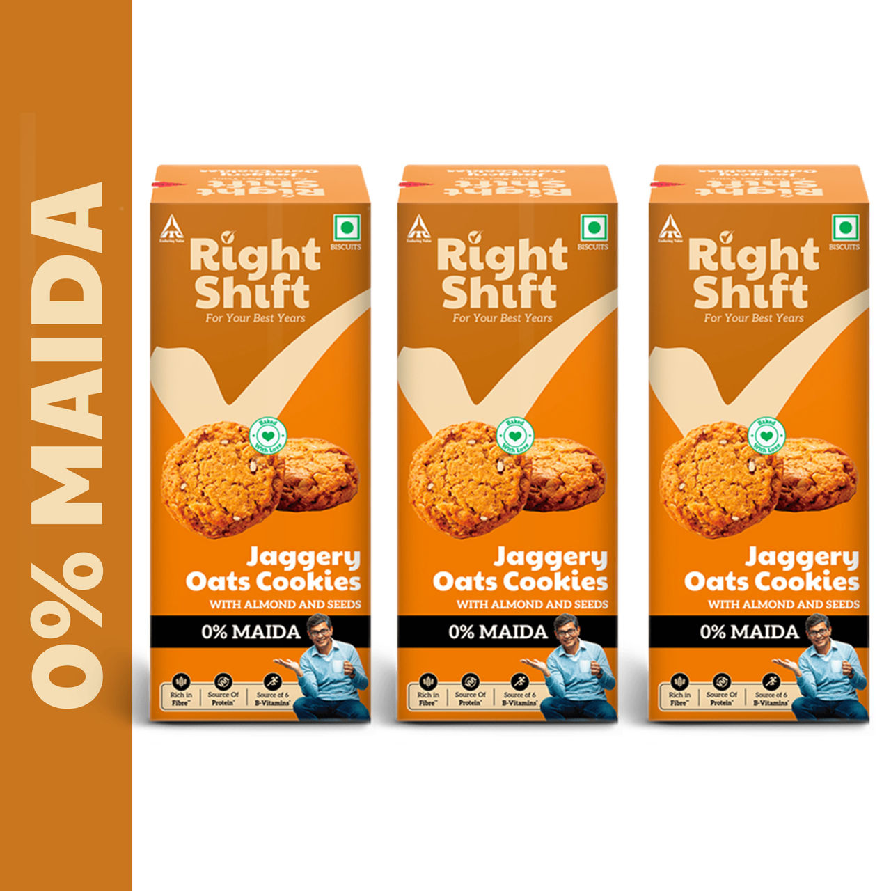 Right Shift Jaggery Oats 0% Maida Cookies | 0% Refined Sugar | With Nuts and Seeds