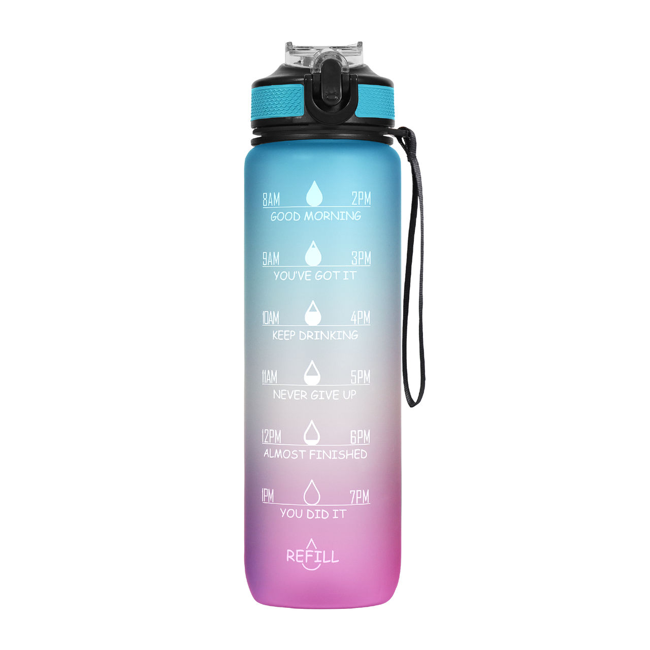 Solara Water Bottle With Time Markings 1L, 100% Bpa Free Tritan Plastic Water Bottle - Blue Fuschia