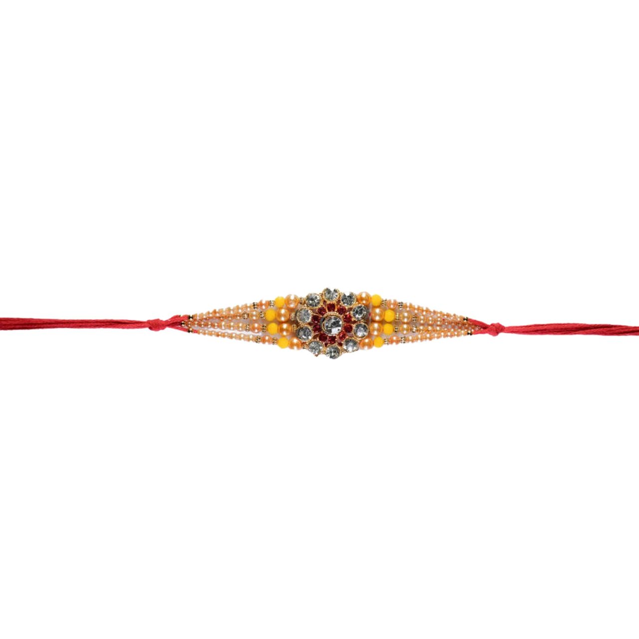 Aurum Diamond Rakhi With 3 Line Pearls - Luxurious and Sparkling