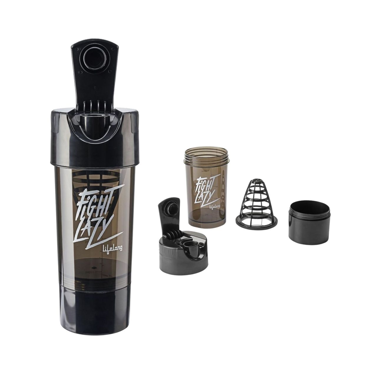 Lifelong Protein Shaker With Extra Compartment Bpa Free Sipper Bottle-500Ml - Llshb02 Black Plastic