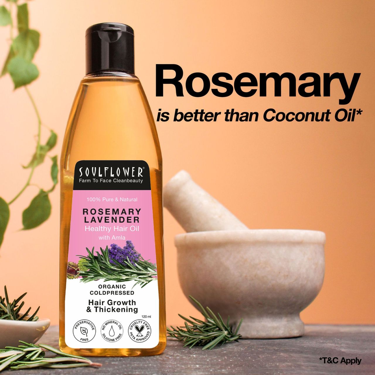 Soulflower Pure & Natural Rosemary Lavender Healthy Hair Oil For Hair Growth And Hair Fall Control