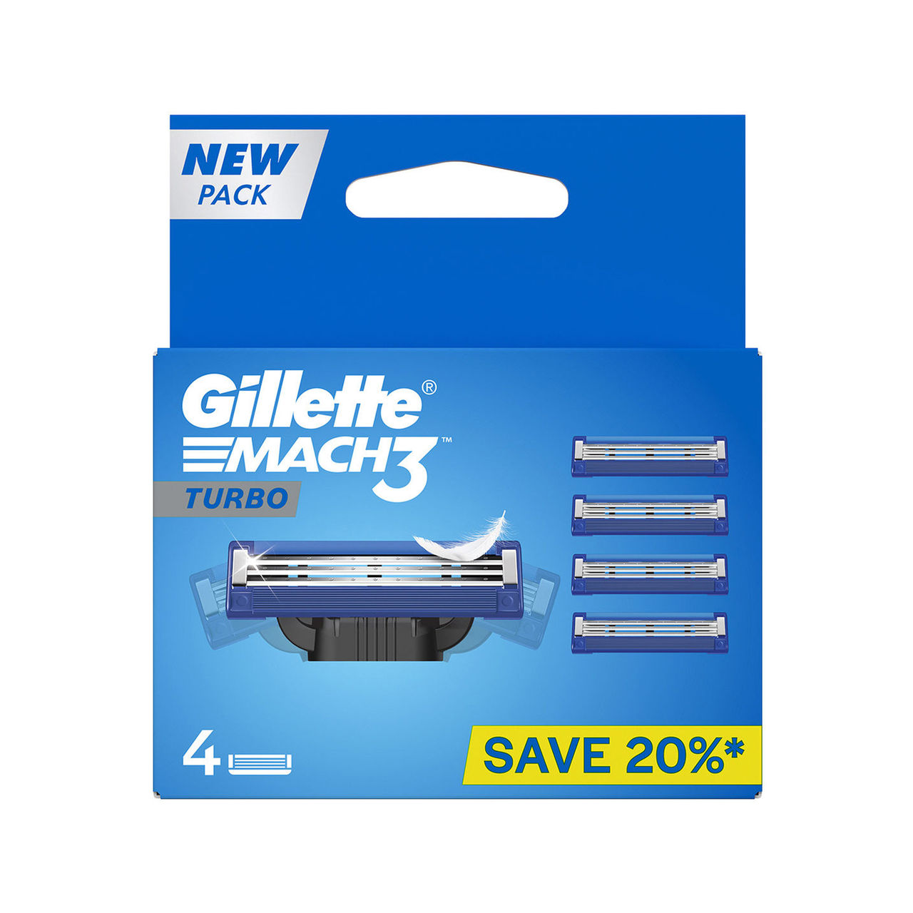 Gillette Mach3 Turbo 3-Bladed Cartridges with Comfort Gel Bar (Pack of 4)