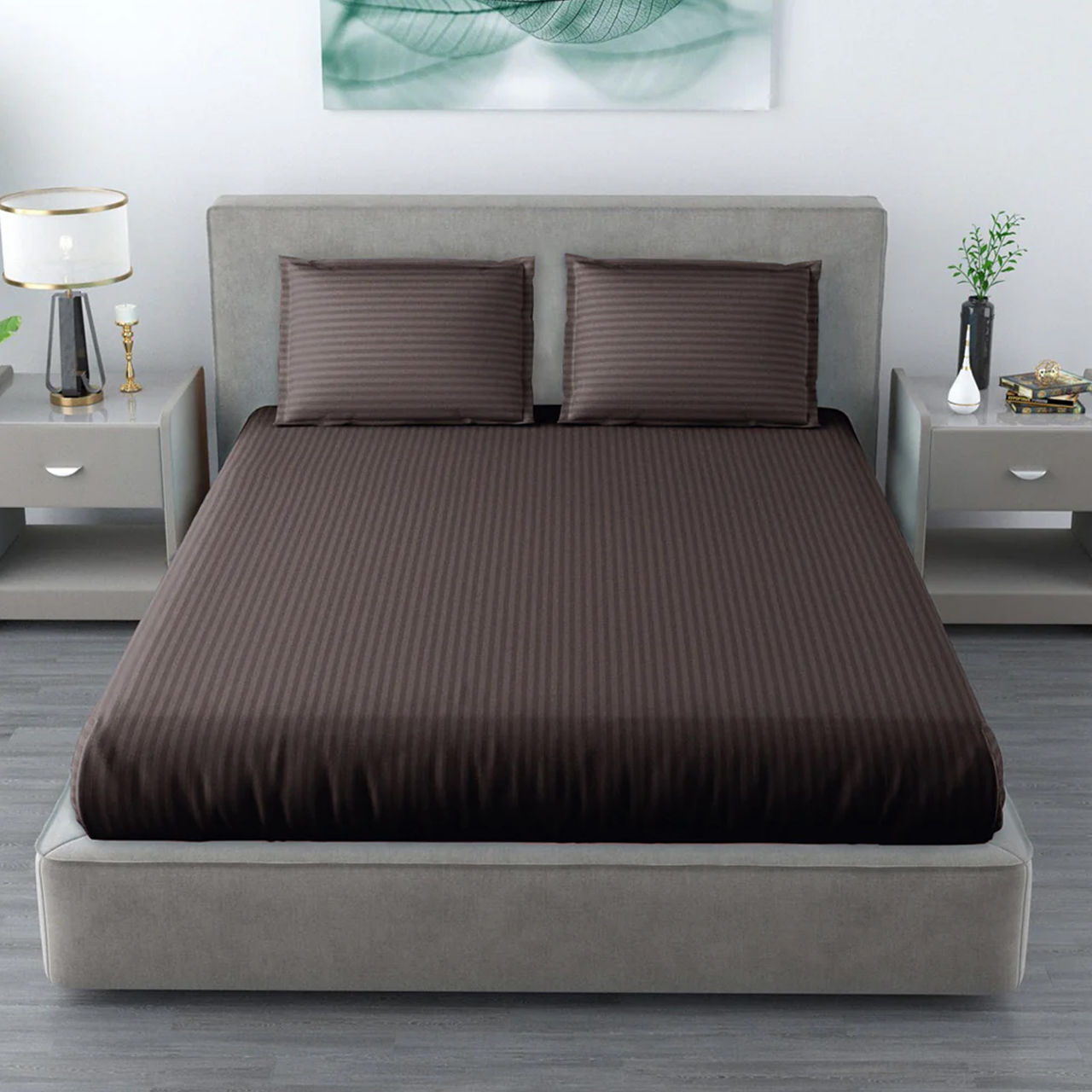 Elegant Weavers Brown Striped Double Bedsheet With 2 Pillow Covers