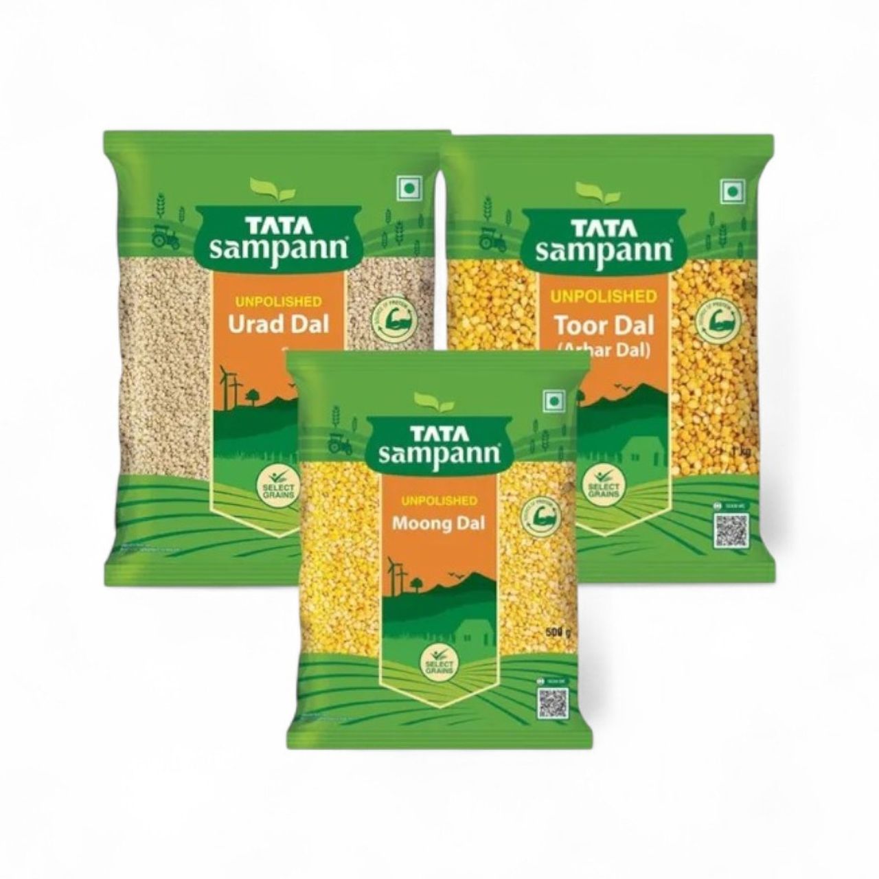 Tata Sampann Unpolished Toor (1kg), Moong (500gm), Urad Dal (500gm) Combo