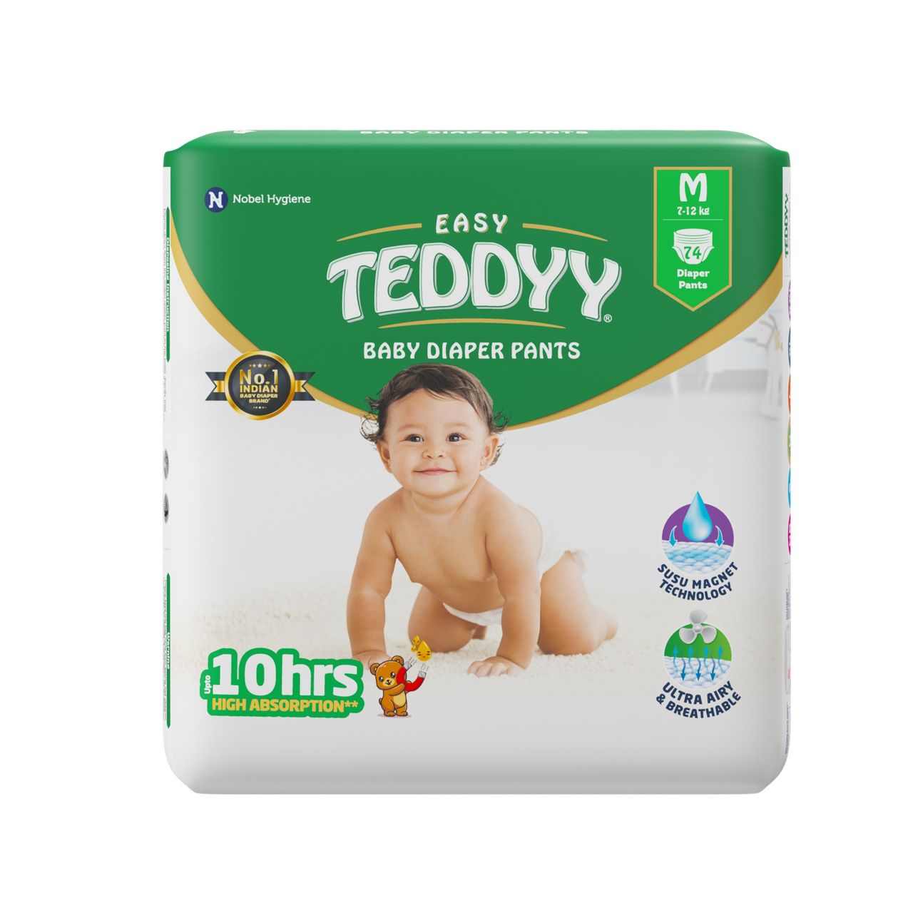 TEDDYY Baby Easy Pant Diapers 74 Count (M) 7-12 kgs