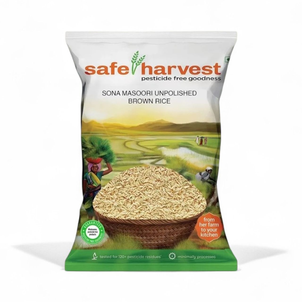 Safe Harvest Pesticide Free Sonamasuri Unpolished Brown Rice| Arsenic Free