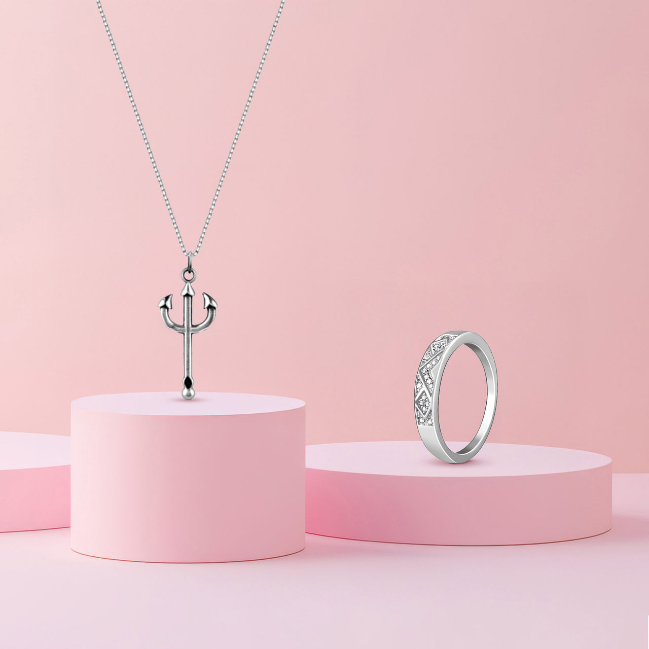 Giva Oxidised Silver Trident Pendant With Box Chain For Him(1pc) & Giva Silver Modern Minimalism Ring For Him(1pc) Combo