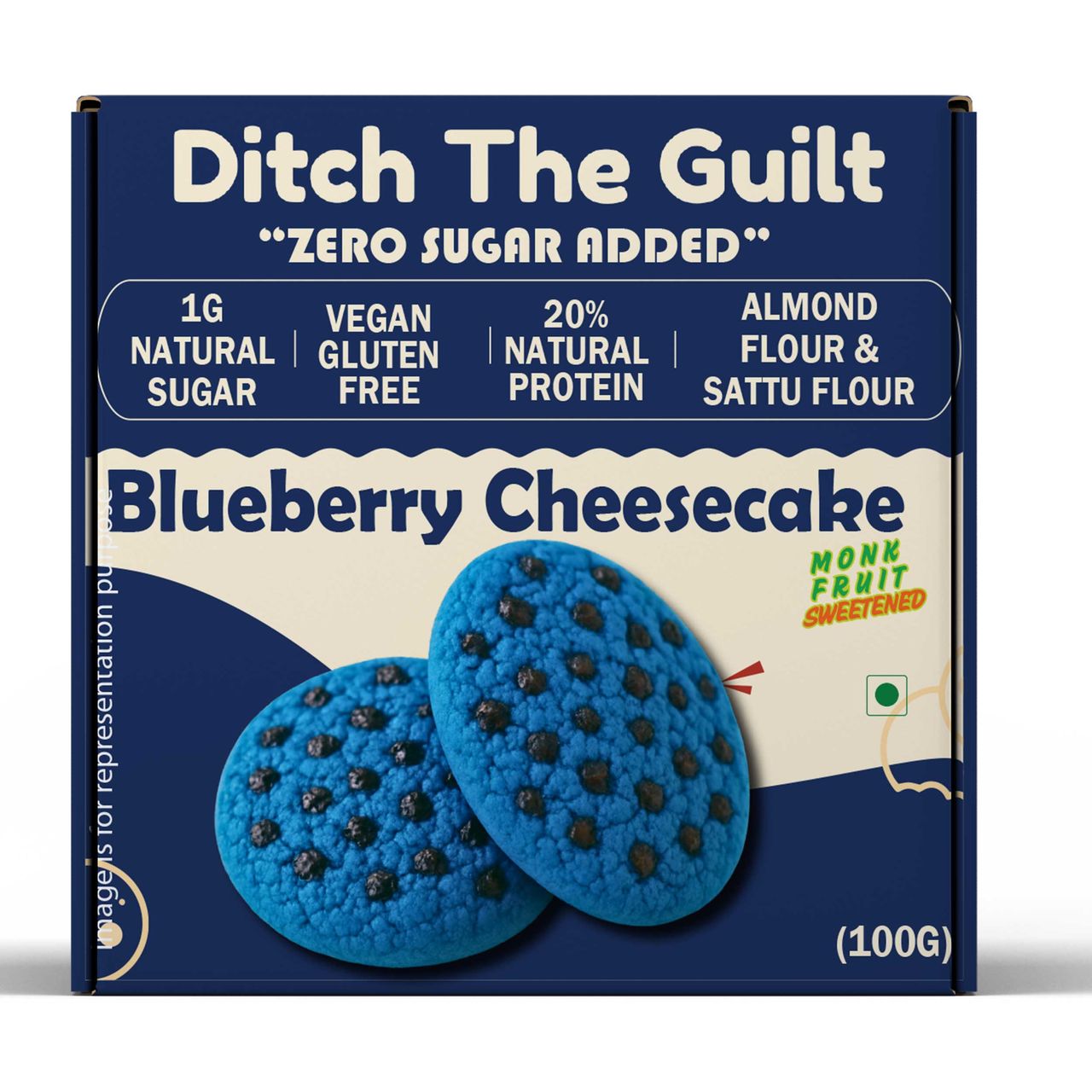 Ditch The Guilt Blueberry Cheesecake - Sugar Free Cookies | High Protein | Almond & Sattu Flour