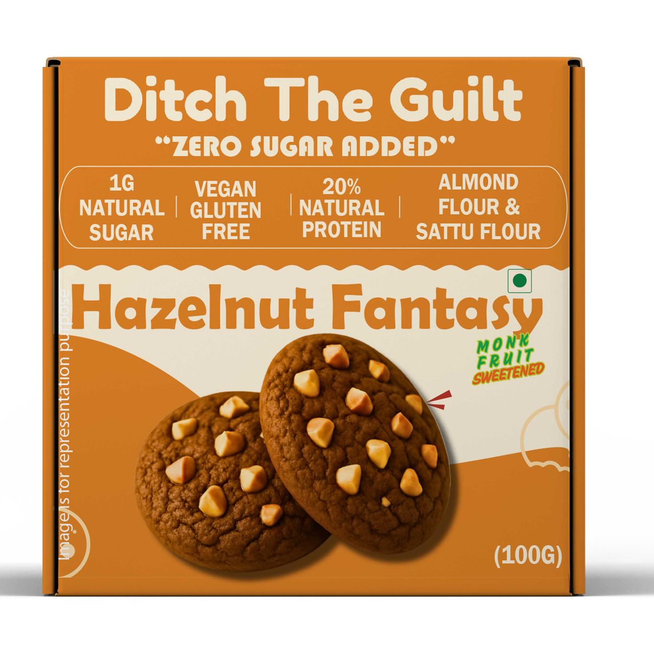 Ditch The Guilt Hazelnut Fantasy - Sugar Free Cookies | High Protein | Almond & Sattu Flour