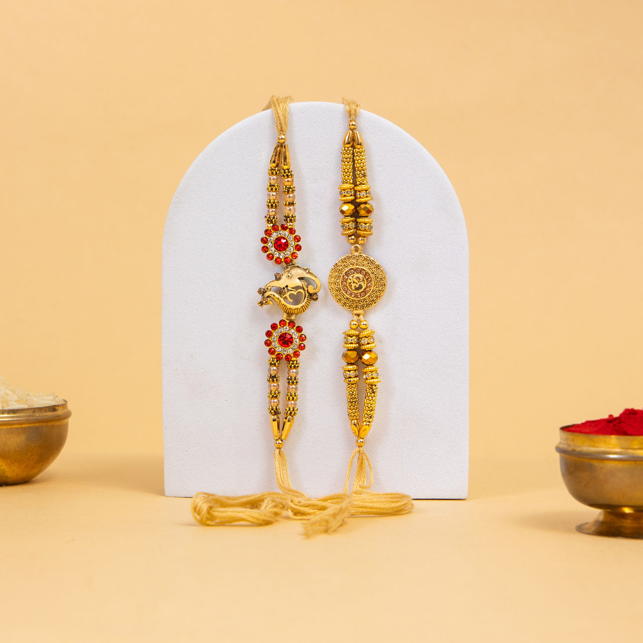 TIED RIBBONS OM and Ganesha Rakhi for Brother with Roli Chawal