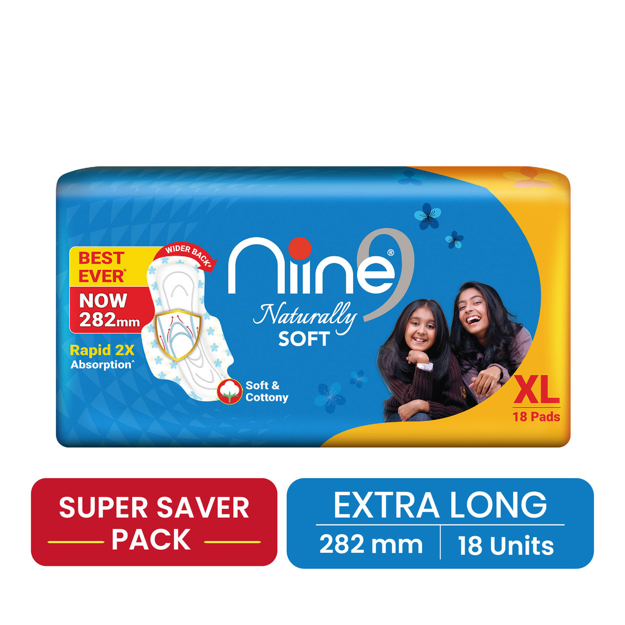 Niine Naturally Soft XL Sanitary Pads | 282 mm