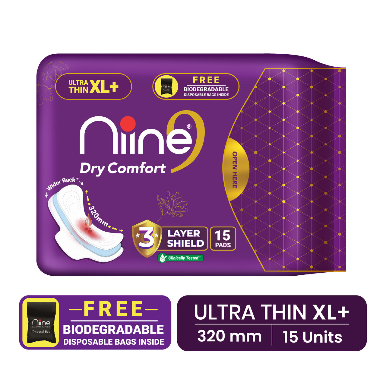 Niine Dry Comfort Ultra Thin XL+ Sanitary Pads | 320 mm