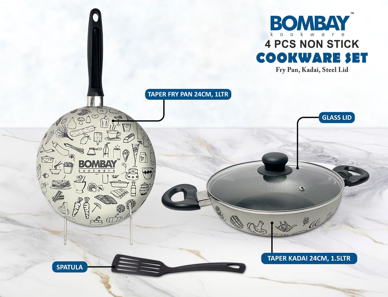 Bombay Kookware Kala Kruti Fry Pan (24 cm) and Kadai (24 cm)