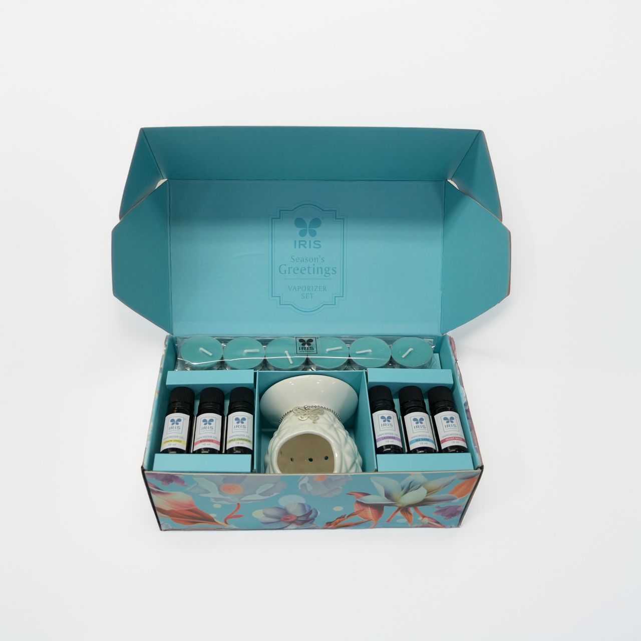 Iris Fragrance Vaporizer Giftpack with 6 assortted oils and tealights