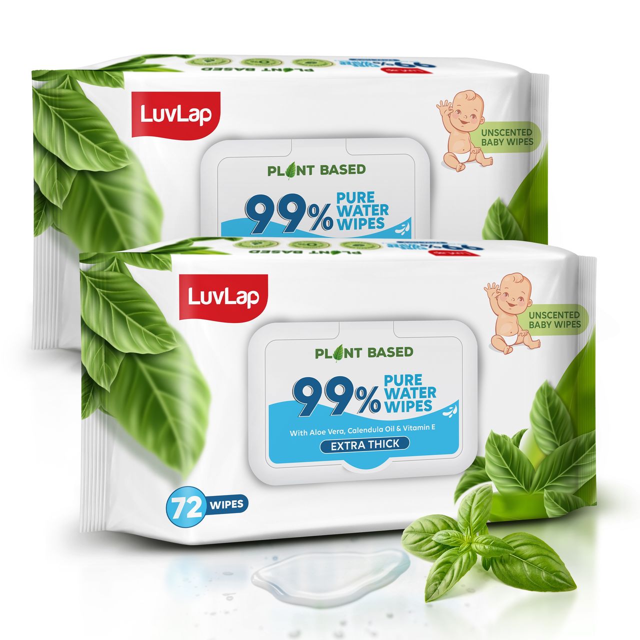 Luvlap Plant Based 99% Pure Water Baby Wipes - Buy 1 Get 1 Free