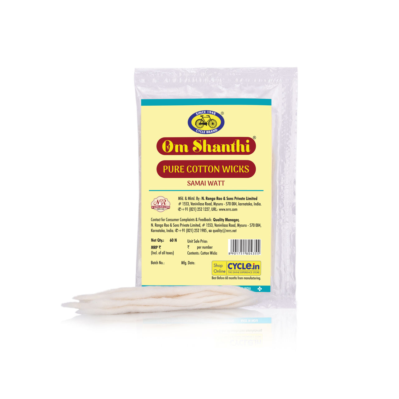 Cycle Om Shanthi Long Cotton Wicks Samai Watt
