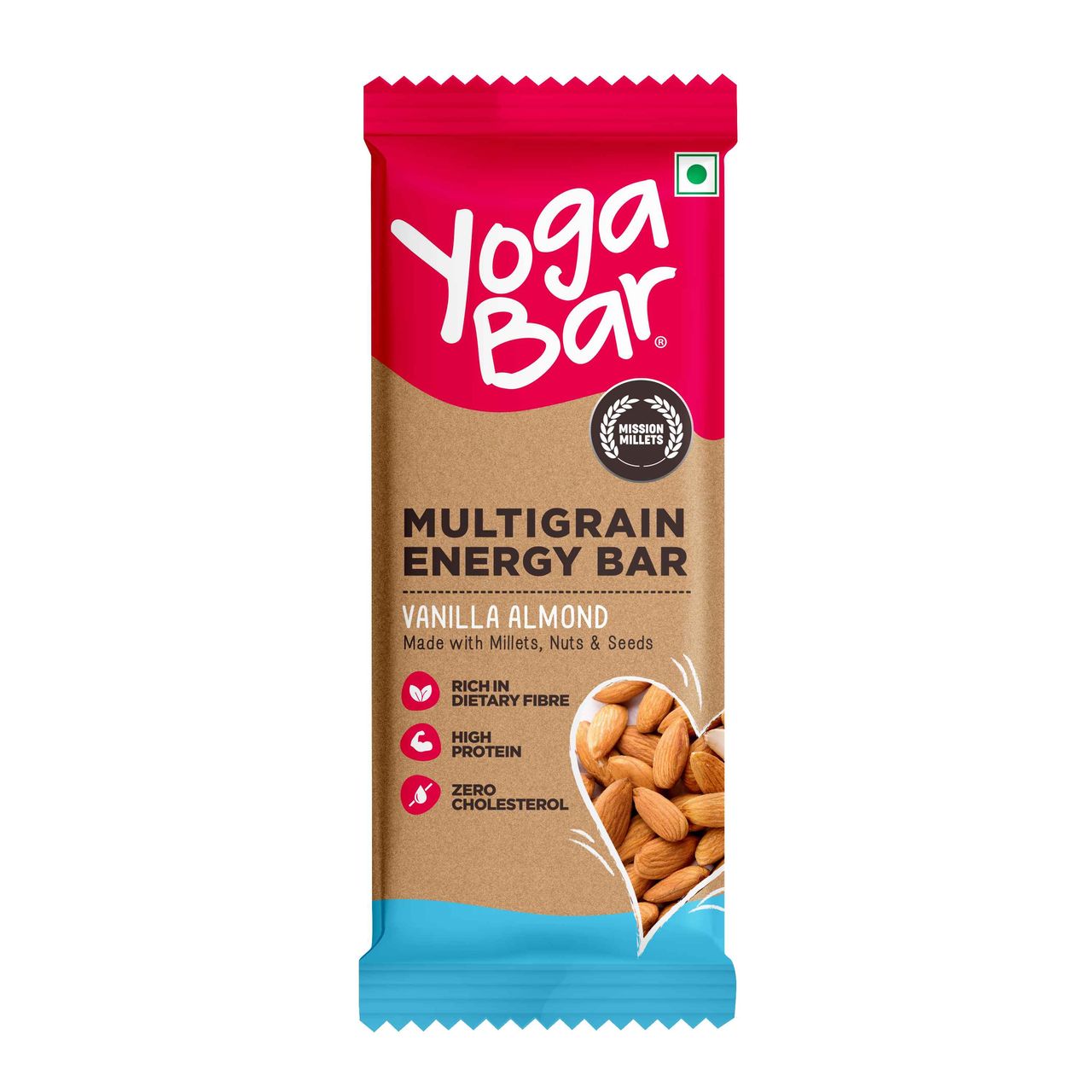 Yogabar Multigrain Energy Bars Vanilla Almond, Nuts, Oats and Millets, Gluten Free, Protein Bar