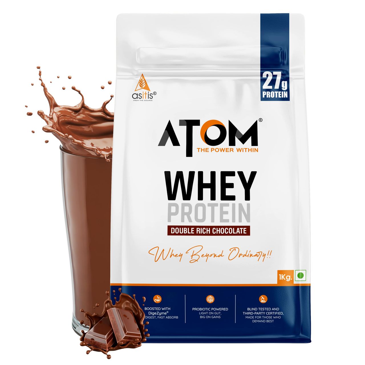 AS-IT-IS ATOM Whey Protein 27G Protein Double Rich Chocolate