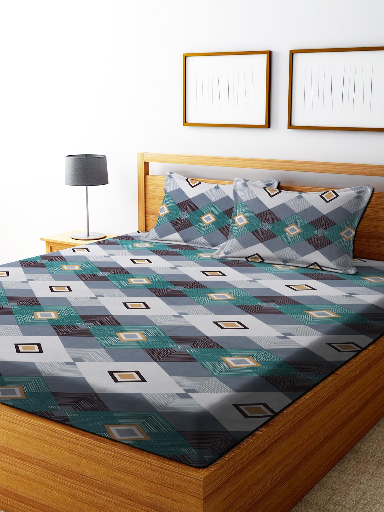 Dream Living Microfiber Geometrical Double Bedsheet | 120 Gsm With 2 Pillow Cover