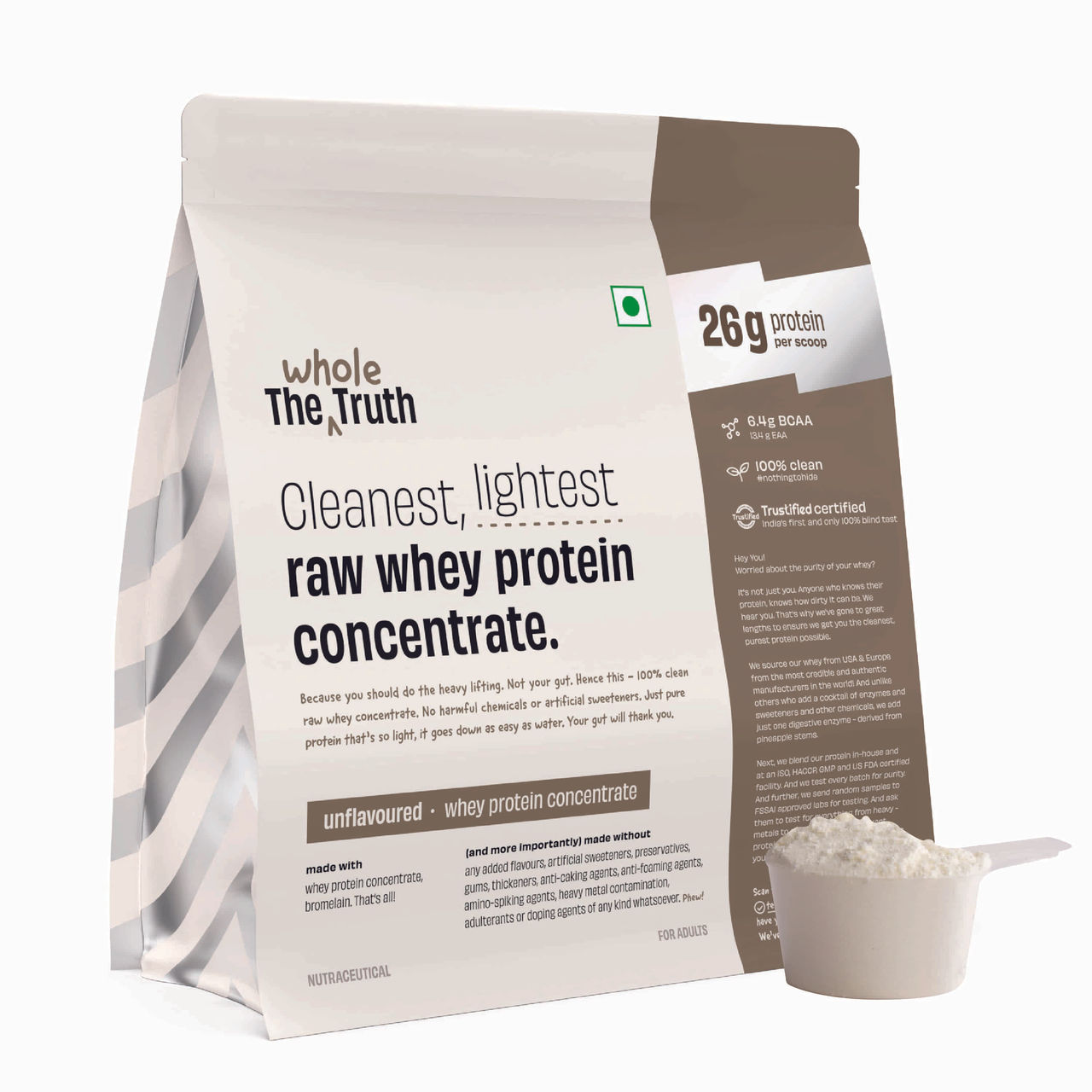 The Whole Truth Unflavoured Whey Protein Concentrate (26g Protein Per Scoop)