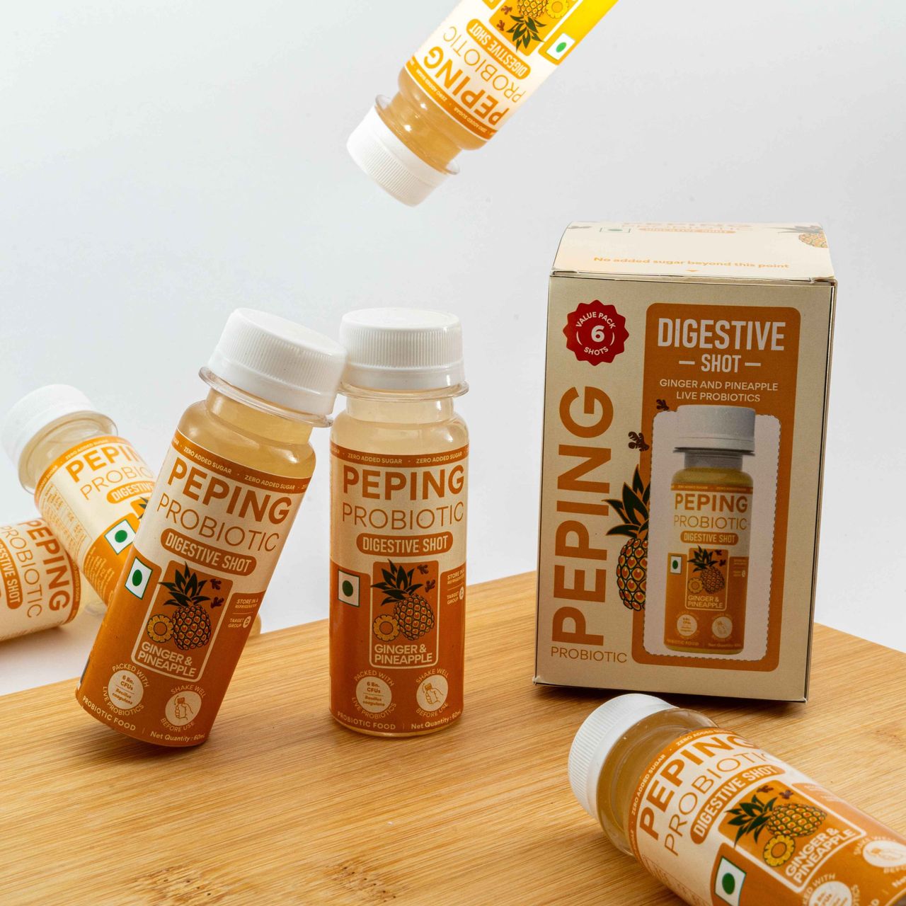 Peping Probiotic Digestive Shot - Ginger And Pineapple