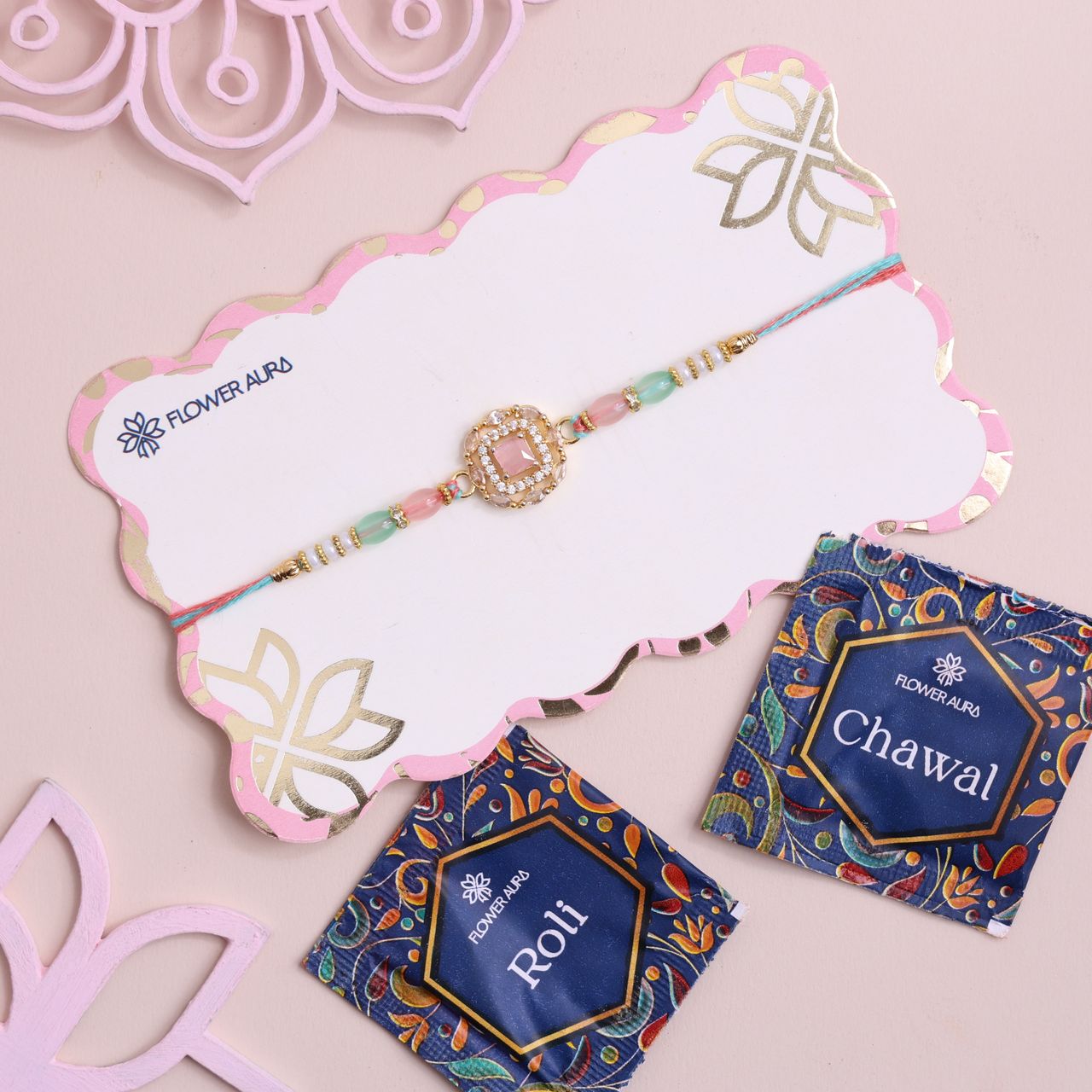 Floweraura Studded Pastel Gem N Beads Rakhi