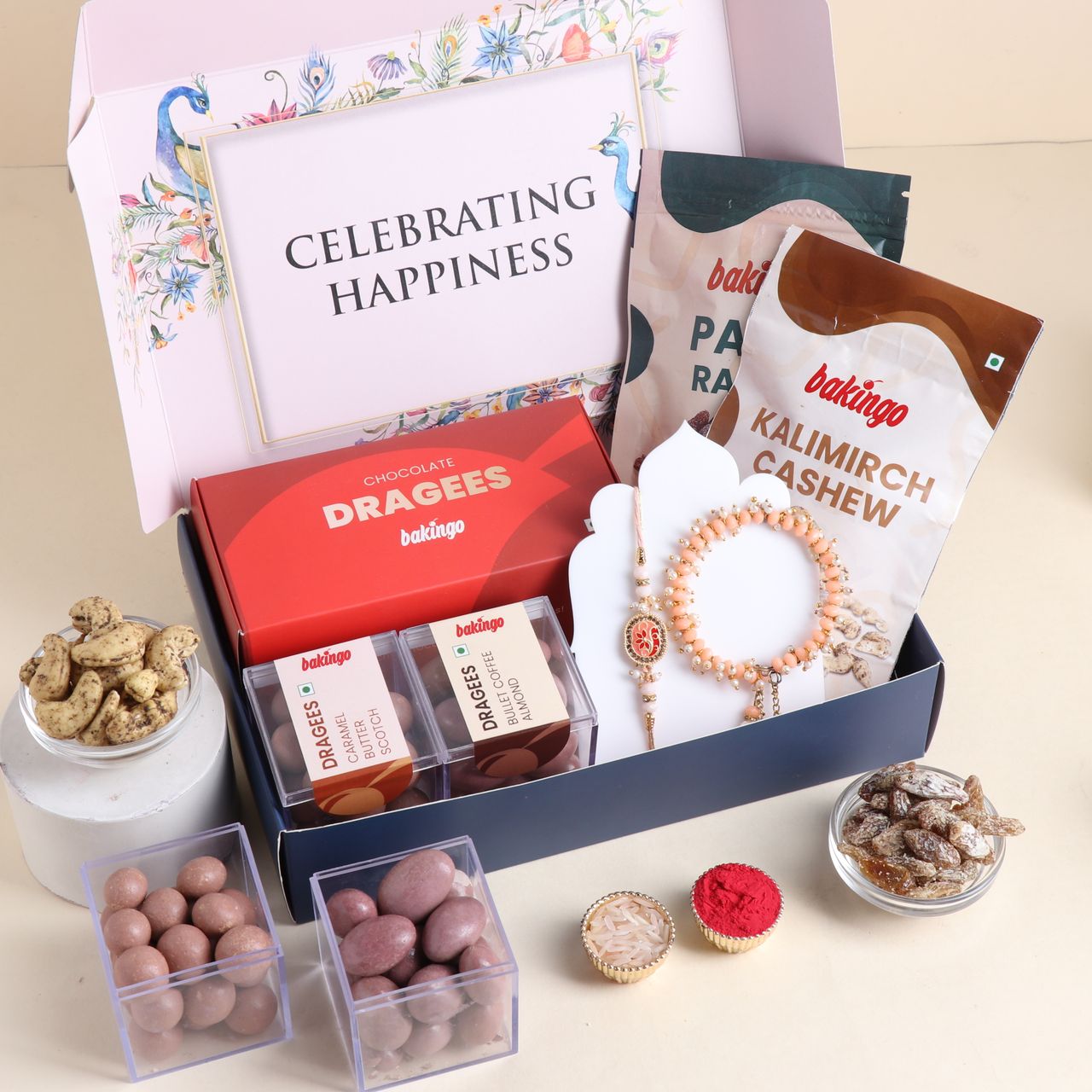 FlowerAura Bhaiya and Bhabhi Floral Enamel Rakhi Gift Set