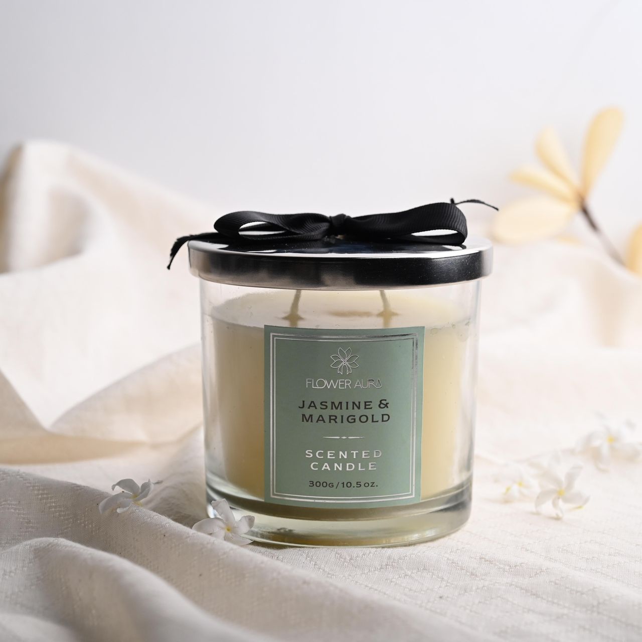 FlowerAura Jasmine And Marigold Scented Candle