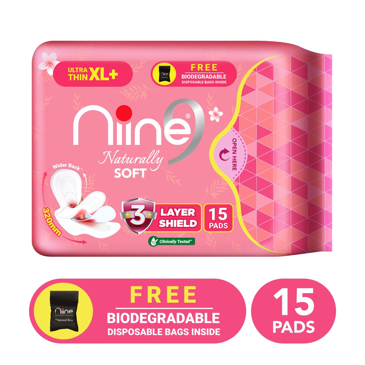 Niine Naturally Soft Ultra Thin XL+ Sanitary Pads | 320 mm