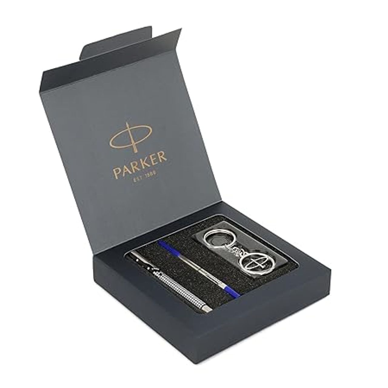 Parker Gift Set - (Parker Vector Special Edition Chrome Trim Roller Ball Pen) |1 Pen + 1 Key Chain