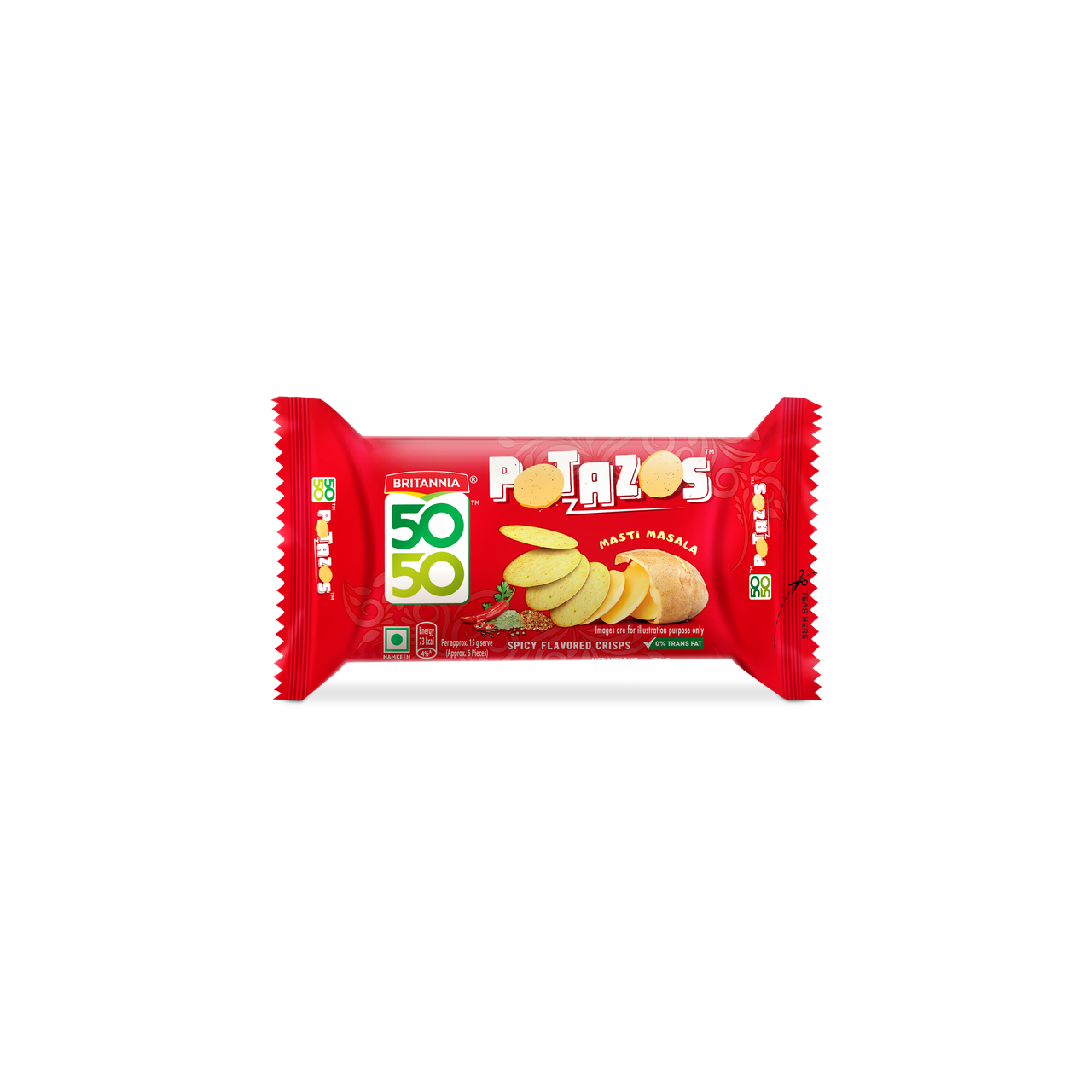 Britannia 50-50 Potazos Masti Masala Spicy Flavoured Crisps, Chips and Biscuit combination
