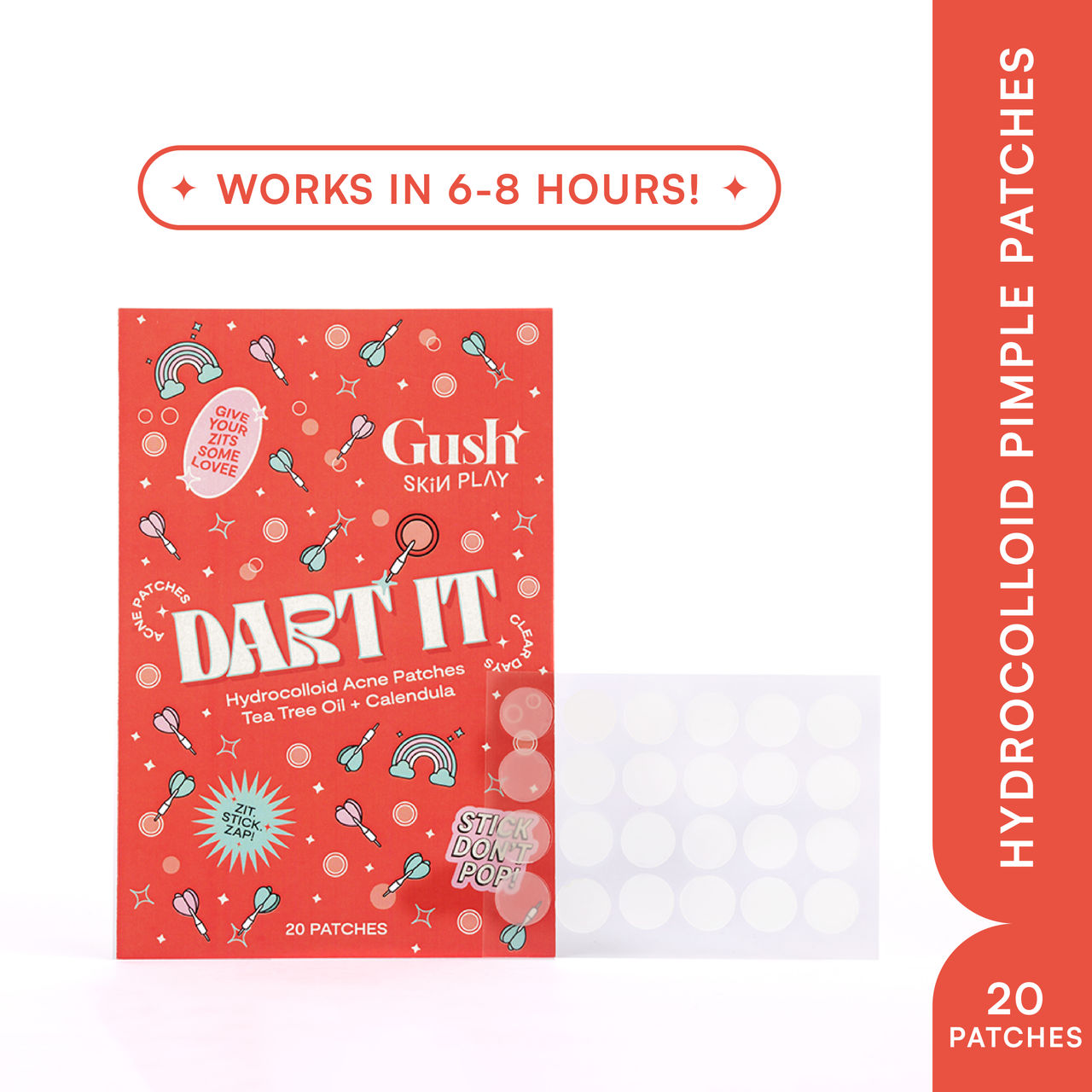 Gush Beauty Dart It Hydrocolloid Pimple Patches | For Healing Acne, Zits and Blemishes | Transparent