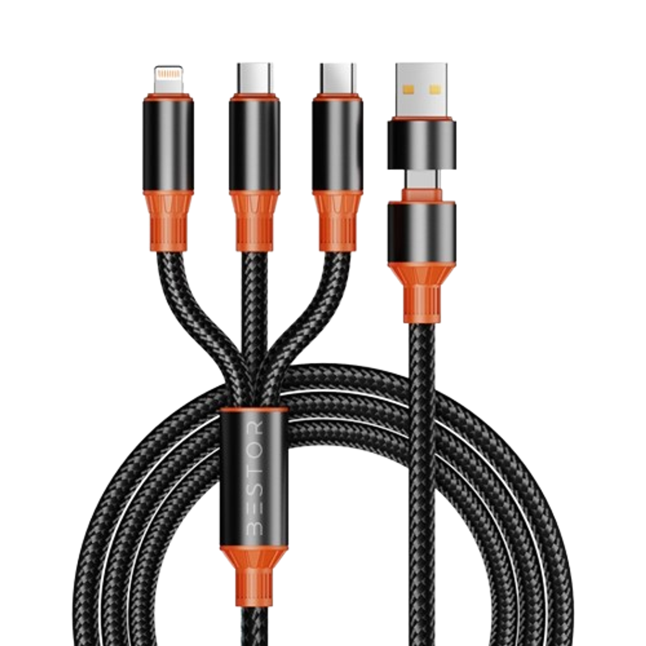 Bestor 5-In-1Multi Fast Charging Cable100W Nylon Braided Data Transfer,Lightning Cable(Orange/Black