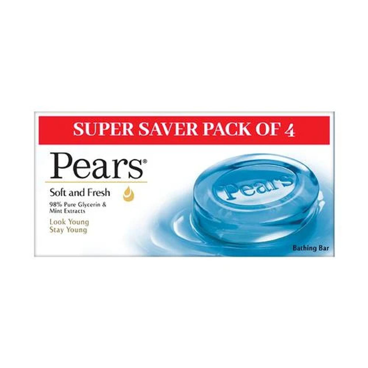 Pears Soft & Fresh Bathing Bar with 98% Pure Glycerine & Mint Extracts - For Fresh Glow