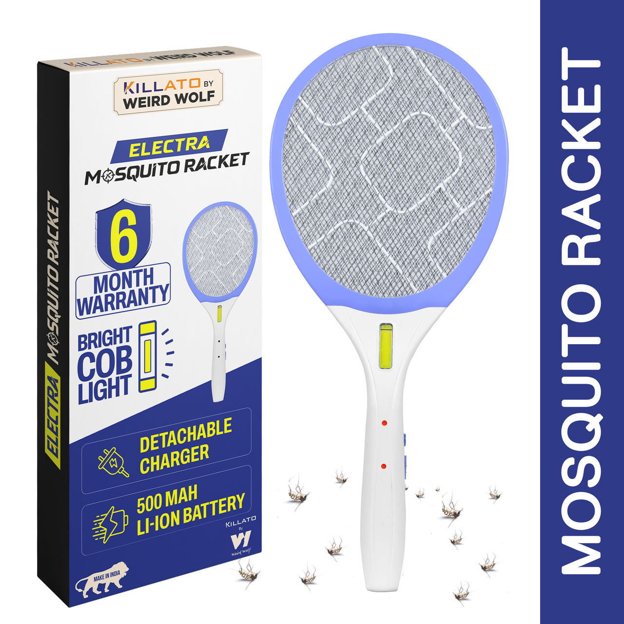Killato Weird Wolf Rechargeable Electric Fly Swatter Mosquito Racket Bat | Purple