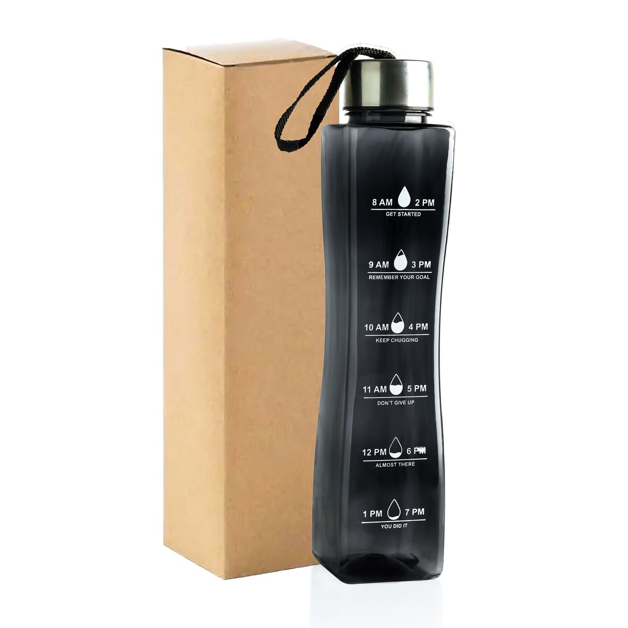 2Mech Plastic Water Bottle with Time Marker | Black - 800 ml