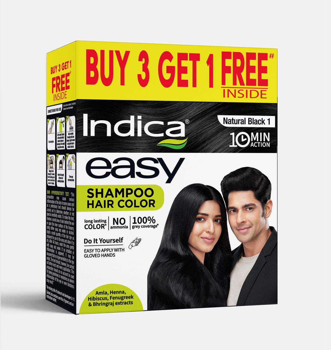 Indica Easy Do-It-Yourself 10 Minutes Hair Color Shampoo Natural Black