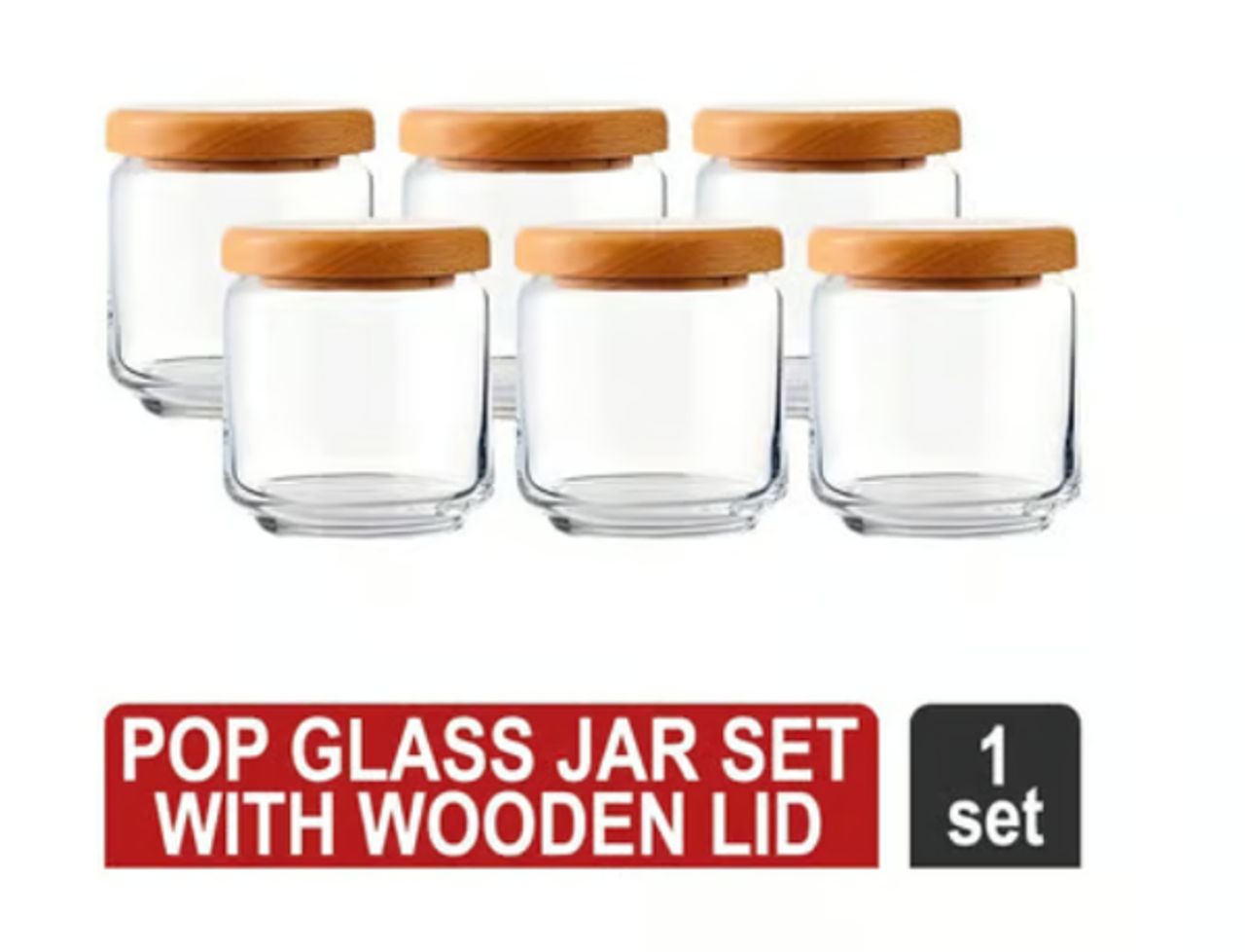 Ocean Pop Glass Jar Set with Wooden Lid (500 ml, 6Pcs)