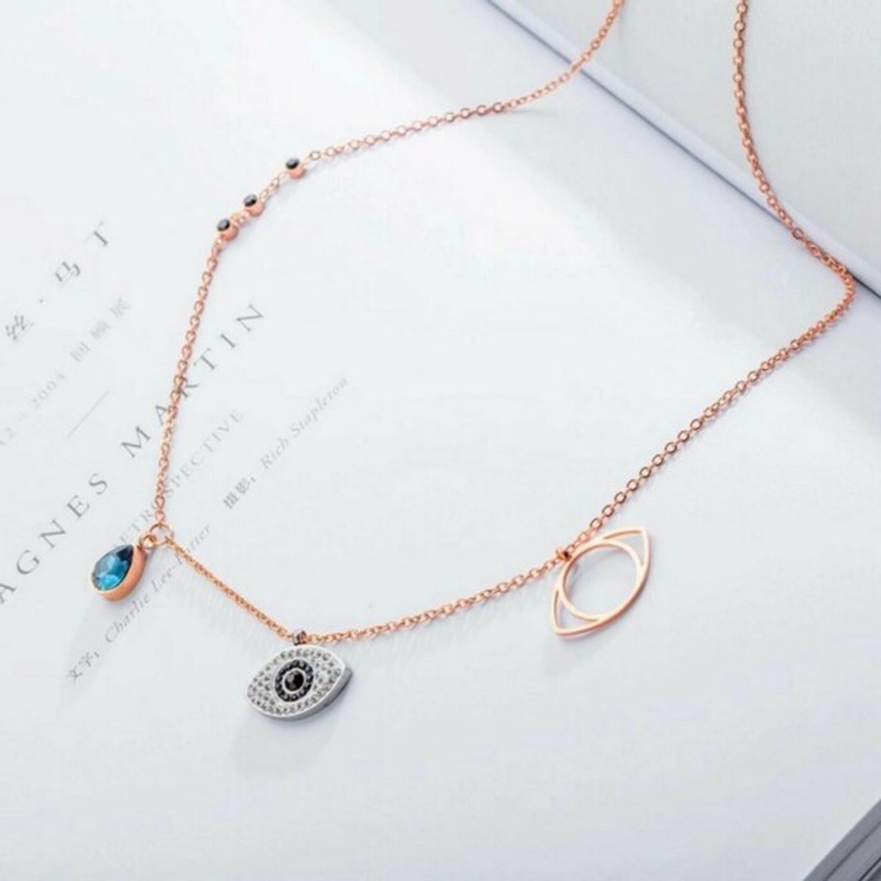 Salty Sapphire Evil eye Necklace Pendant for Women and Girls| Anti-Tarnish | Rose Gold