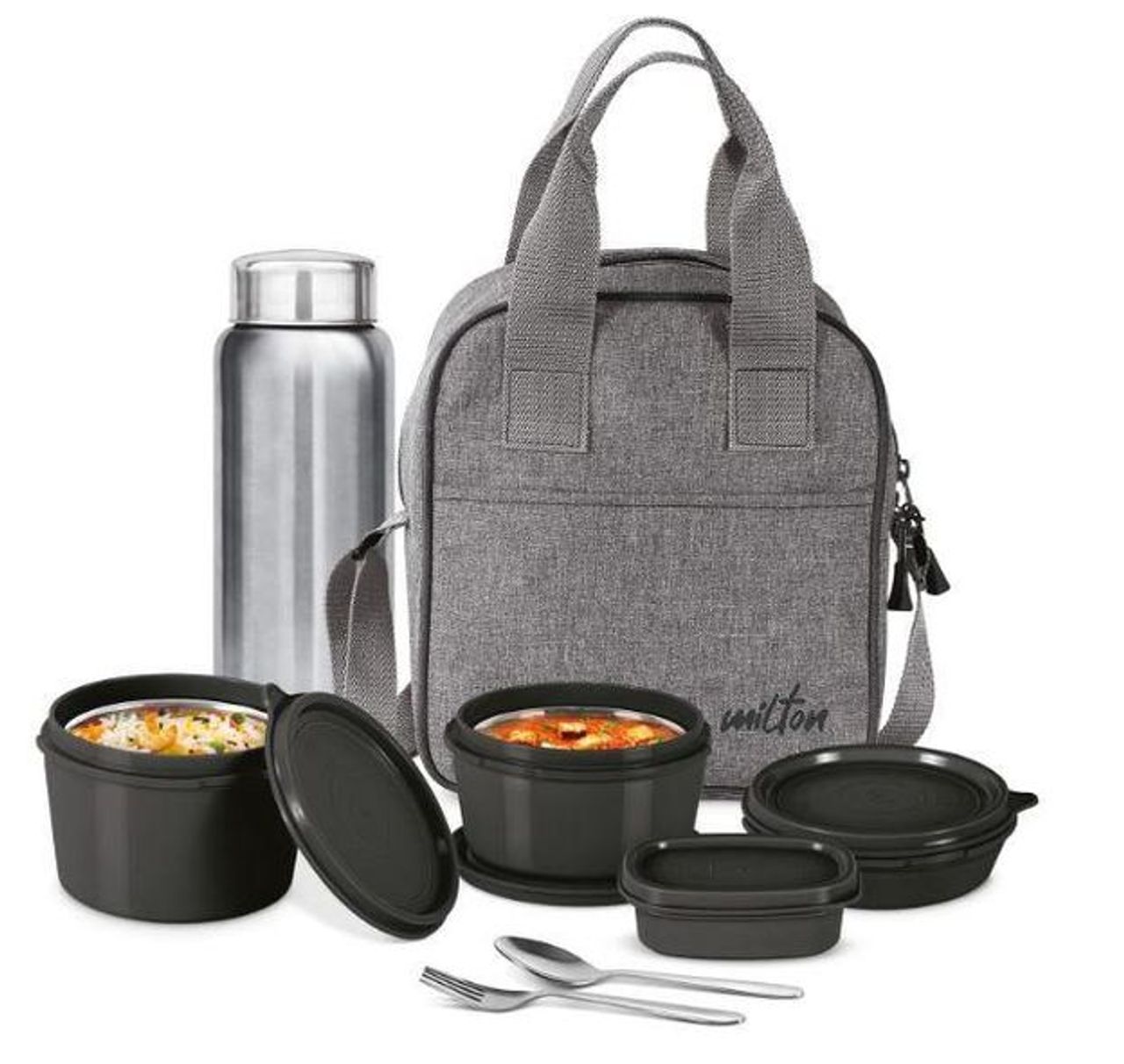 Milton Savor Lunch Tiffin (3 Microwave Safe Inner Steel Containers, 180/320/450 Ml;