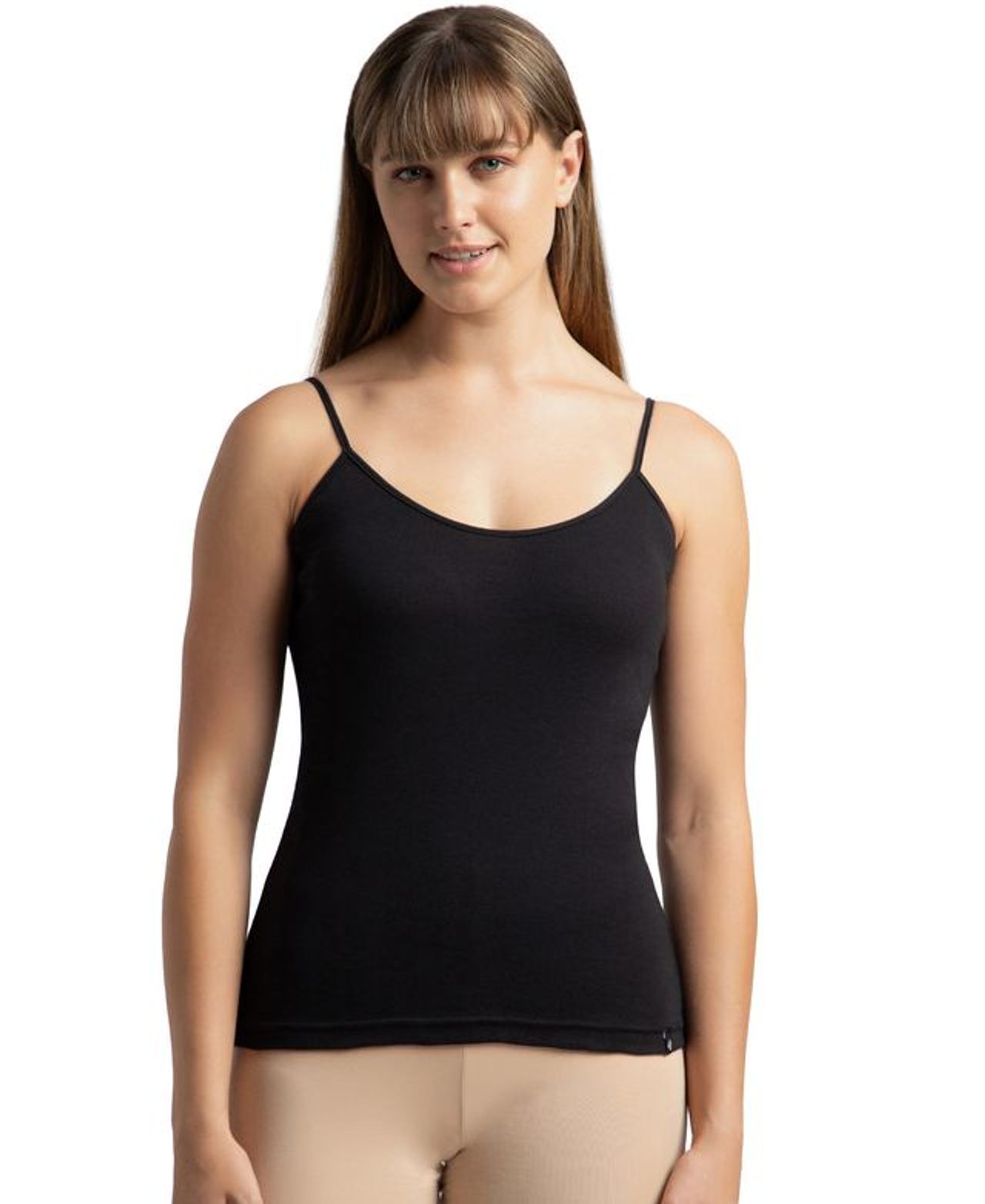 Jockey 1487 Women's Super Combed Cotton Rib Camisole|Adjustable Straps | Black-S