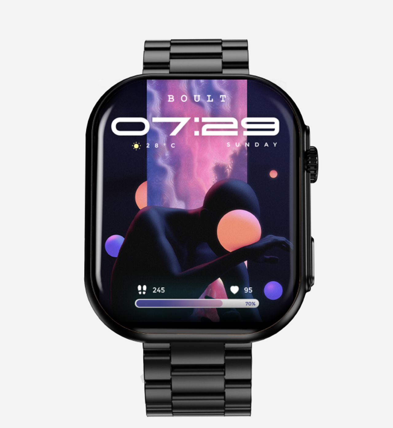 Boult Crownx 2.0" Hd Screen, Bt Calling,1000Nits, Metallic Frame, Spo2 Smartwatch (Jet Black Strap)