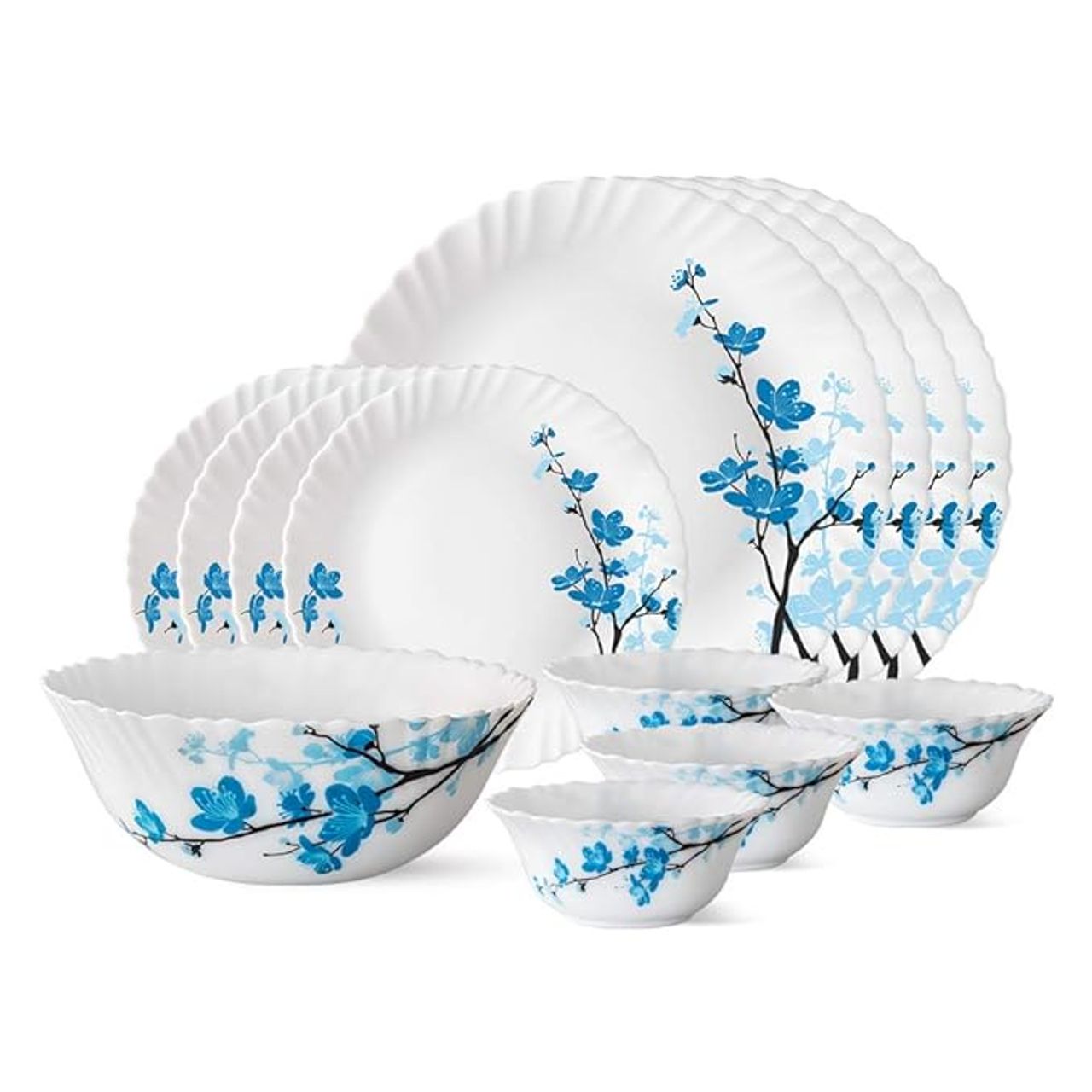 Larah By Borosil Mimosa 13Pc Dinner Set Opalware Crockery For Dining & Gifting - White