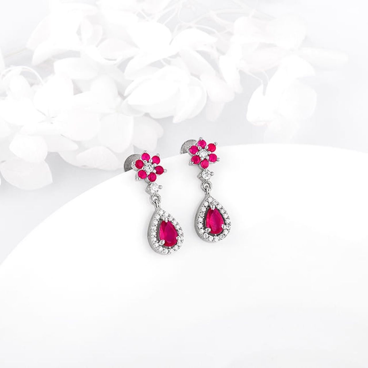 Giva Silver Pink Flower Mini Drop Earrings