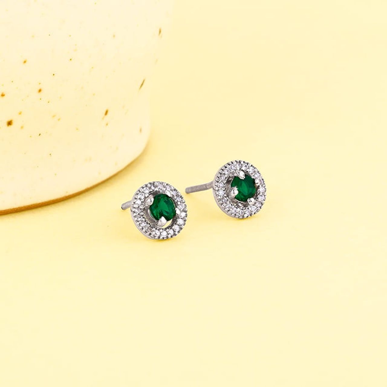 Giva Silver Forest Green Shining Halo Studs