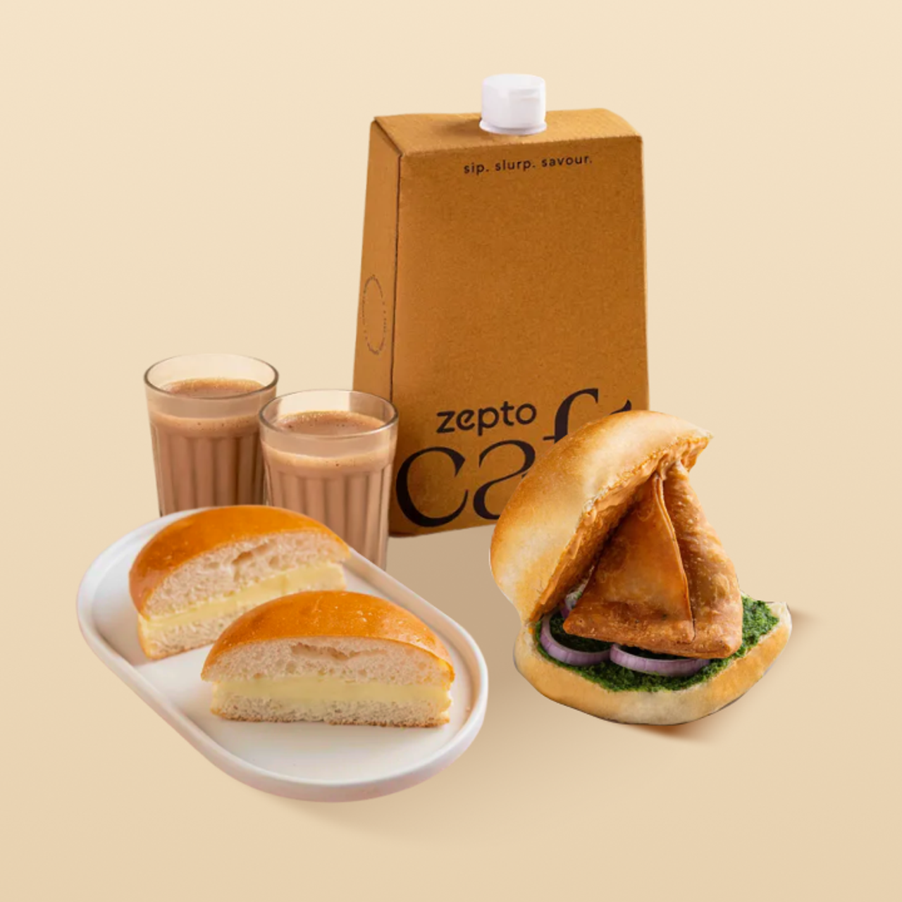 Samosa Pav + Bun Maska + Masala Chai