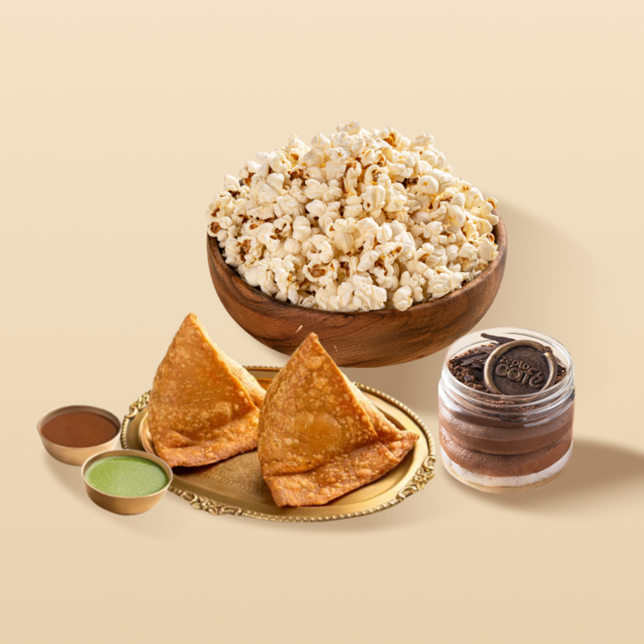 Samosa - 2 Pieces + Butter Popcorn Bag + Chocolate Mousse 
