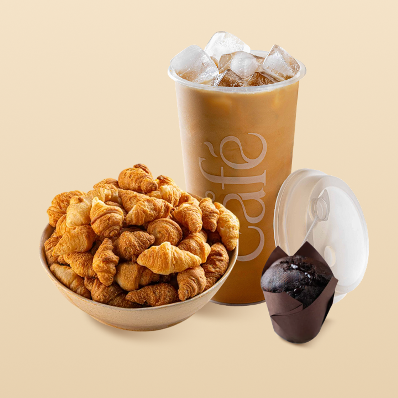 Chocolate Chip muffin + Mini Butter Croissants + Vietnamese Cold Coffee