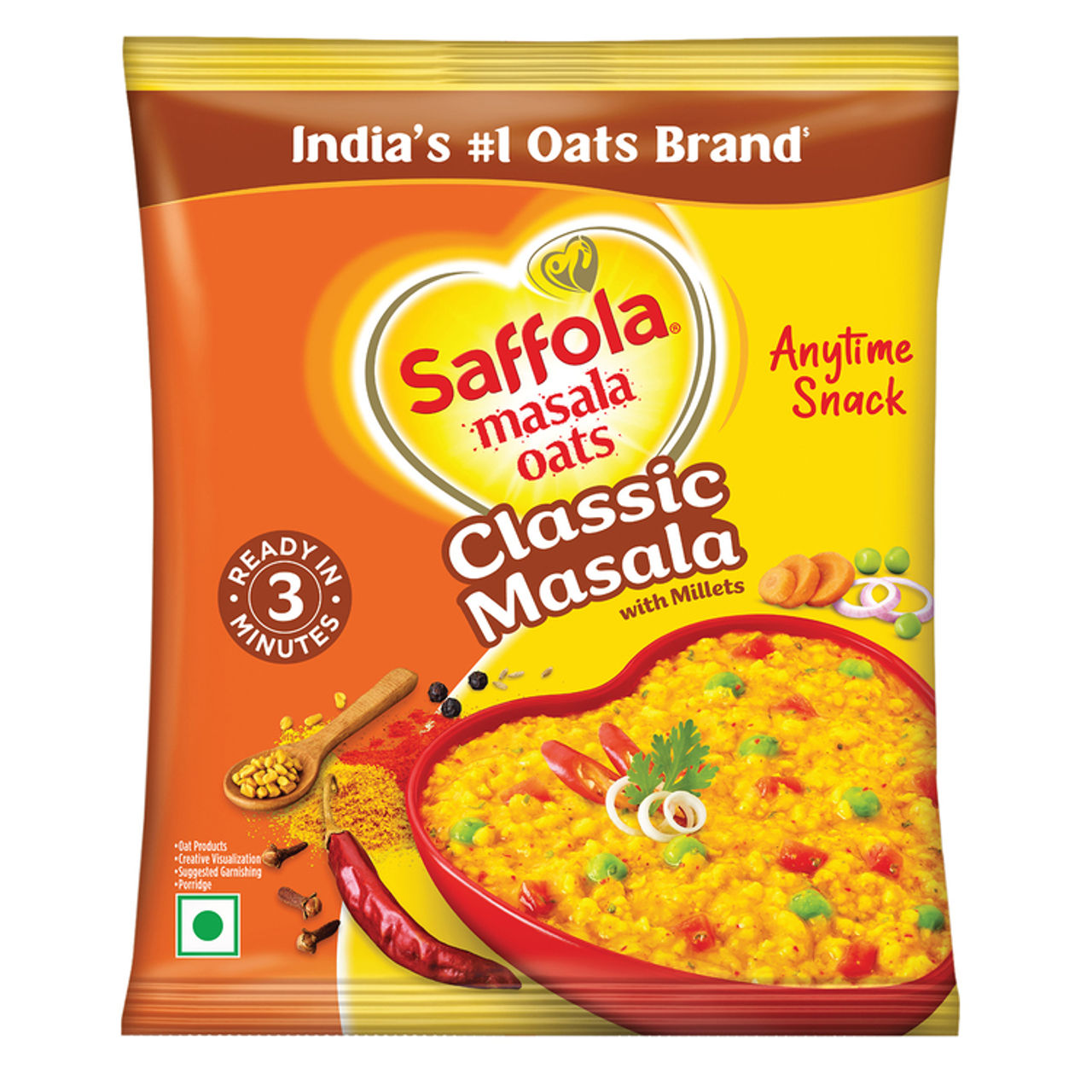Saffola Foods Classic Masala Oats | Anytime Snack | Ready in 3 mins | Pouch | 500 g